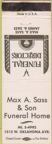 Matchbook Cover - Max Sass Funeral Home