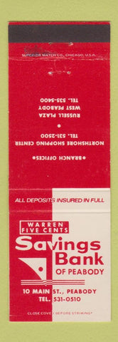 Matchbook Cover - Warren Five Cents Savings Bank Peabody MA