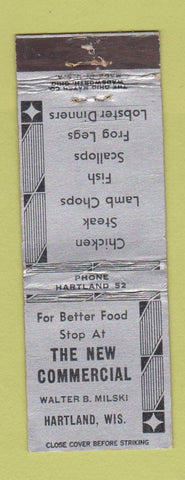 Matchbook Cover - New Commercial Hotel Hartland WI WEAR low phone #