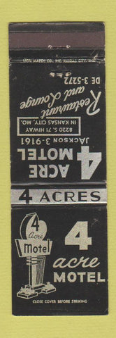 Matchbook Cover - 4 Acre Motel Kansas City MO WORN