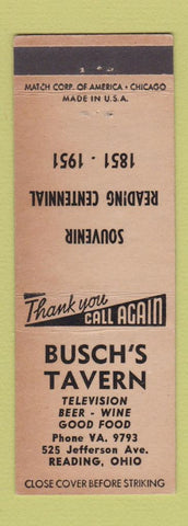 Matchbook Cover - Busch's Tavern Reading OH 1951 WEAR