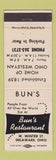 Matchbook Cover - Bun's Restaurant Delaware OH