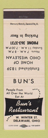 Matchbook Cover - Bun's Restaurant Delaware OH