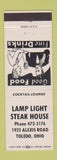 Matchbook Cover - Lamp Light Steak House Toledo OH
