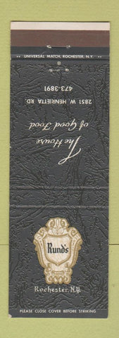 Matchbook Cover - Rund's Restaurant Rochester NY