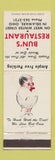 Matchbook Cover - Bun's Restaurant Delaware OH