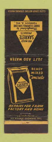 Matchbook Cover - Sakrete Reading Mixed Concrete Towson MD