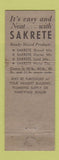 Matchbook Cover - Sakrete Reading Mixed Concrete Towson MD