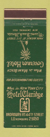 Matchbook Cover - Hotel Claridge New York City