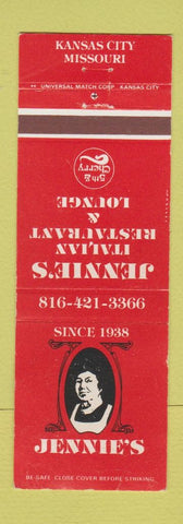 Matchbook Cover - Jennie's Italian REStaurant Kansas City MO WEAR
