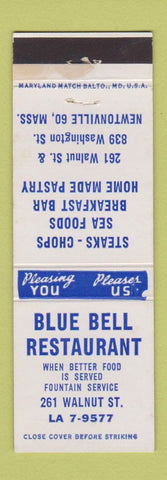 Matchbook Cover - Blue Bell Restaurant Newtonville MA WEAR
