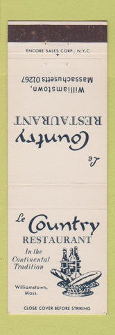 Matchbook Cover - Le Country Restaurant Williamstown MA