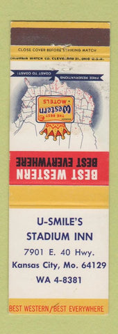 Matchbook Cover - U Smile's Stadium Inn Kansas City MO Best Western WEAR
