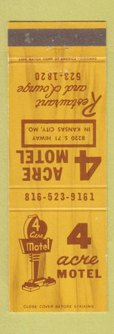 Matchbook Cover - 4 Acre Motel Kansas City MO