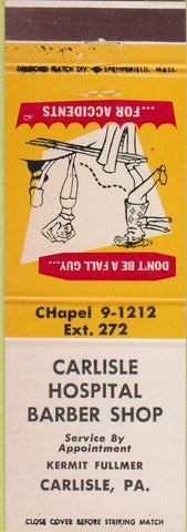 Matchbook Cover - Carlisle Hospital Barber Shop PA