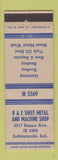 Matchbook Cover - B&E Sheet Metal Machine Shop Indianapolis IN