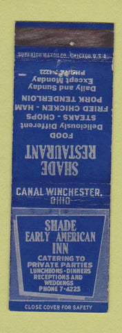 Matchbook Cover - Shade Early American Inn Restaurant Canal Winchester OH