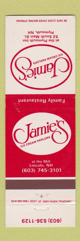 Matchbook Cover - Jamie's Ice Cream Plymouth NH Lincoln restaurant