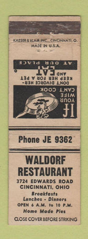 Matchbook Cover - Waldorf Restaurant Cincinnati OH WORN