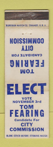Matchbook Cover - Tom Fearing City Commissioner Election EWAR