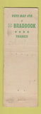 Matchbook Cover - Jack Braddock Commissioner Election Licking County OH WORN