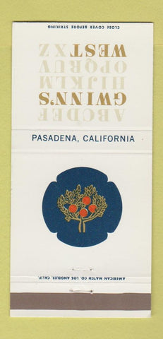 Matchbook Cover - Gwinn's West Pasadena CA restaurant 30 Strike