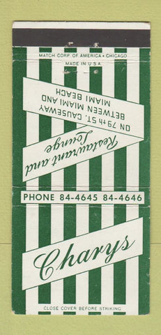 Matchbook Cover - Charys Restaurant Miami Beach FL 30 Strike