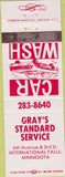 Matchbook Cover - Gray's Standard oil gas International Falls MN WEAR