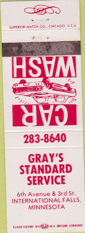 Matchbook Cover - Gray's Standard oil gas International Falls MN WEAR