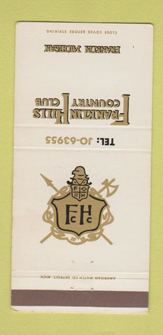 Matchbook Cover - Franklin Hills Country Club Franklin MI 30 Strike