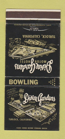Matchbook Cover - Divine Gardens Motel food bowling Turlock CA 30 Strike