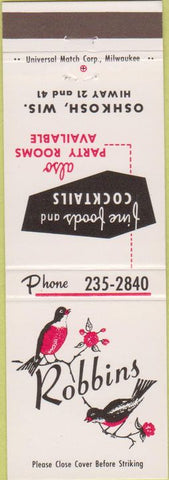 Matchbook Cover - Robbins Restaurant Oshkosh WI