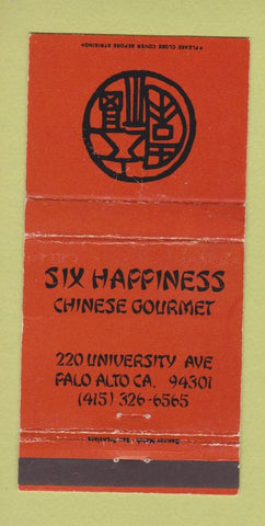 Matchbook Cover - Six Happiness Chinese Restaurant Palo Alto CA 30 Strike