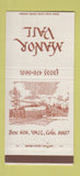 Matchbook Cover - Manor Vail Colorado 30 Strike