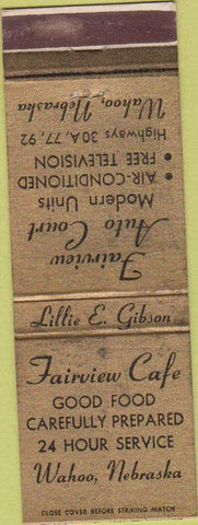 Matchbook Cover - Fairview Cafe Wahoo NE WEAR