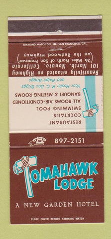 Matchbook Cover - Tomahawk Lodge Hotel Novato CA 30 Strike