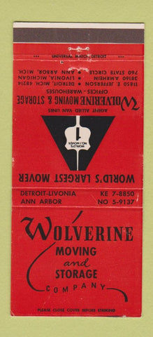 Matchbook Cover - Wolverine Moving Trucking Ann Arbor Detroit MI 30 Strike