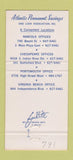 Matchbook Cover - Atlantic Permanent Savings Norfolk Virginia Beach VA 30 Strike