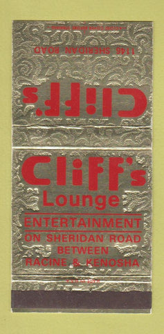 Matchbook Cover - Cliff's Lounge Racine Kenosha WI 30 Strike