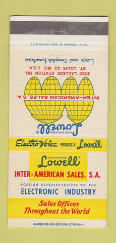 Matchbook Cover - Lowell Sales Electronics St Louis MO 30 Strike