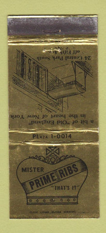 Matchbook Cover - Mister Prime Ribs New York City WEAR 30 Strike