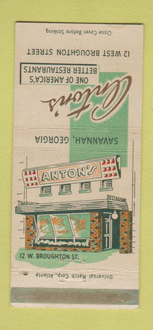 Matchbook Cover - Anton's Restaurant Savannah GA WEAR 30 Strike