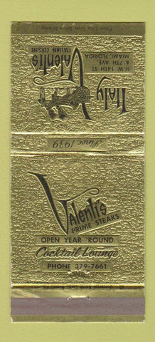 Matchbook Cover - Valenti's Steak Italian Miami FL 30 Strike