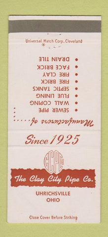 Matchbook Cover - Clay City Pipe Uhrichsville OH 30 Strike