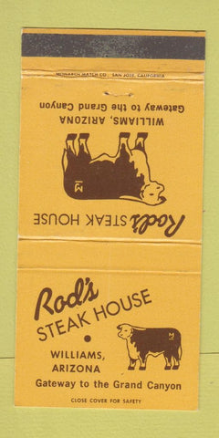 Matchbook Cover - Rod's Steak House Williams AZ 30 Strike