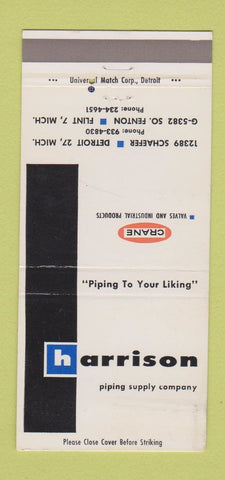 Matchbook Cover - Harrison Piping Supply Crane Valves Detroit Flint MI 30 Strike