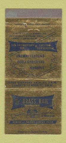 Matchbook Cover - The Brass Rail Restaurant Detroit MI WEAR 30 Strike