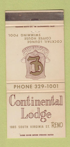 Matchbook Cover - Continental Lodge Reno NV WEAR 30 Strike