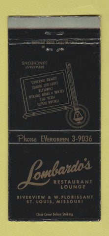 Matchbook Cover - Lombardo's Restaurant St Louis MO WEAR 30 Strike