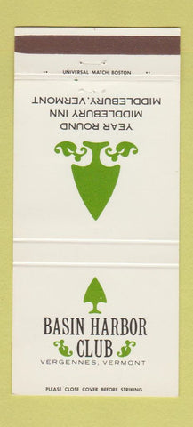 Matchbook Cover - Basin Harbor Club Vergennes VT Middlebury 30 Strike